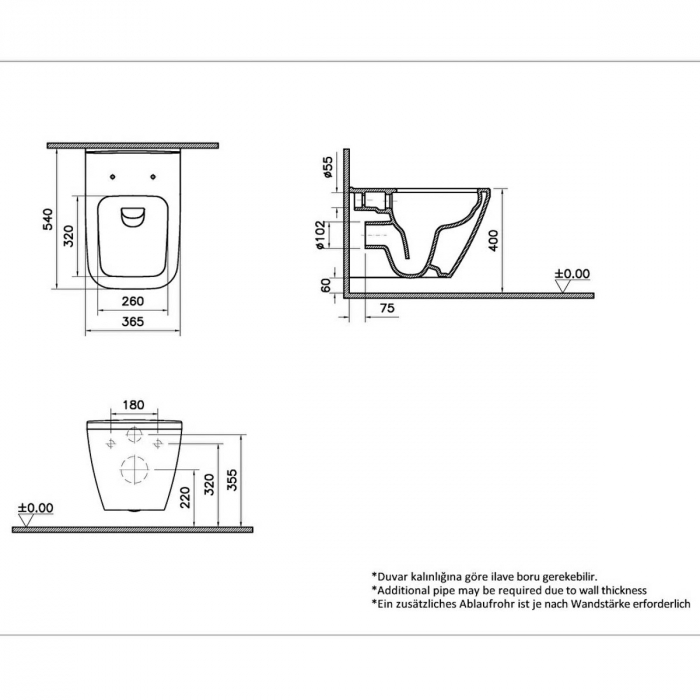 Vas WC suspendat rimless 54cm, fixare ascunsa, alb mat | 7082B001-0075 [2]