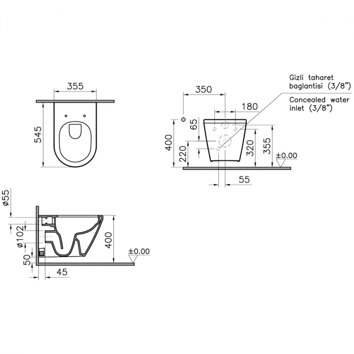 Vas WC suspendat rimless 54cm robinet bideu termostatic integrat 54cm, alb | 7041B003-7211 [2]