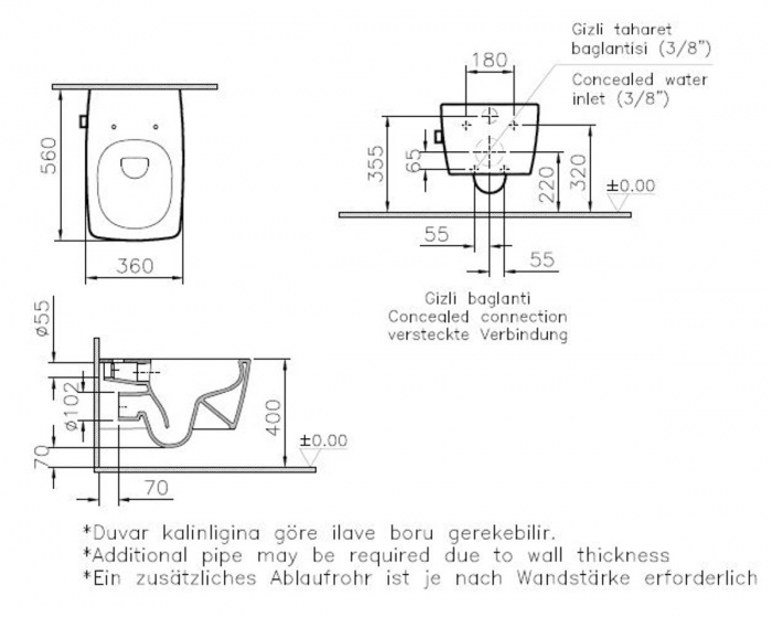 WC suspendat rimless, 56cm, cu functie bideu, cu robinet incastrat pe stanga | 7672B003-1684 [2]