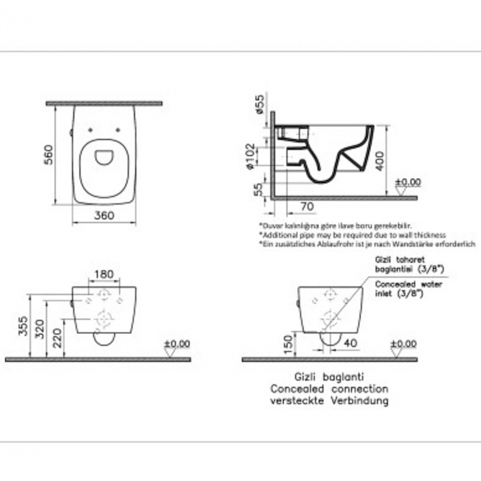 WC suspendat rimless, robinet bideu touchfree integrata, 56cm, alb | 7672B403-6592 [2]