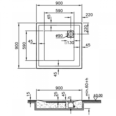 90x90cm, patrat, zero surface | 58500001000 [1]