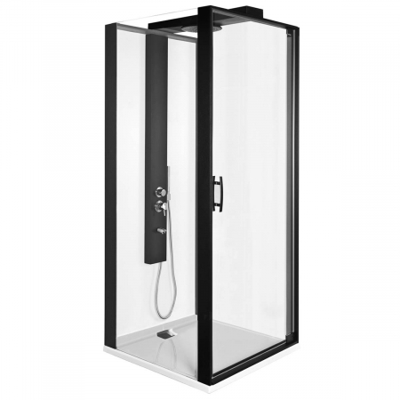 Cabine de dus - 090x090cm, u wall, stanga - negru profile | 56930026000