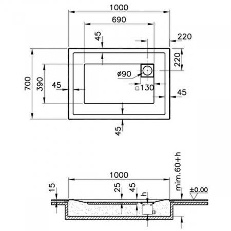 100x70cm, rectangulara zero surface | 57380001000 [1]