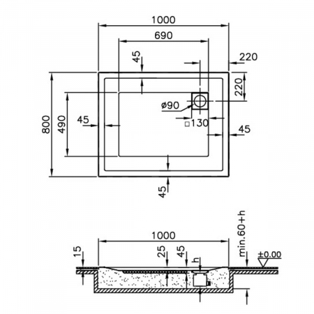 100x80cm, rectangulara zero to surface | 57580001000 [1]