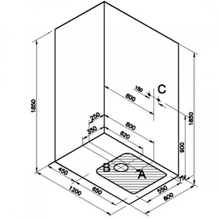 120x080cm, stanga, u wall, drawer, leg | 65041124000 [1]