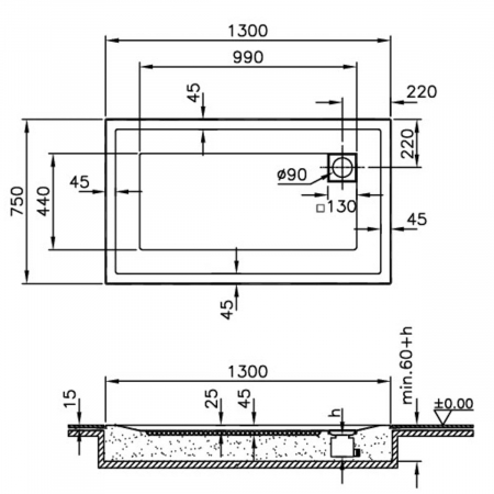 130x75cm, rectangulara zero surface | 57510001000 [1]