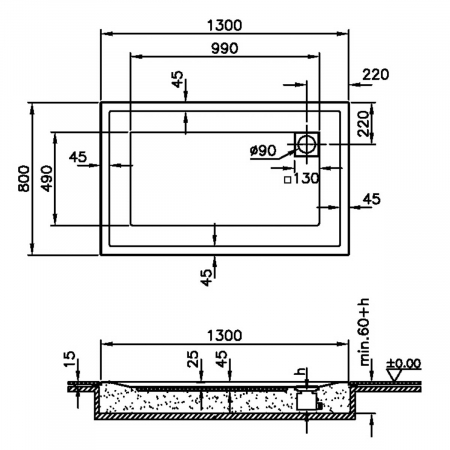 130x80cm, rectangulara zero to surface | 57610001000 [1]