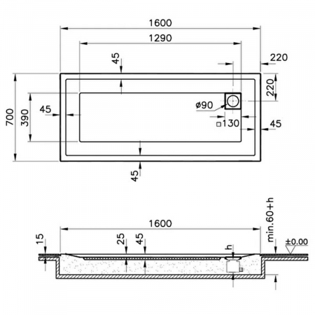 160x70cm, rectangulara zero surface | 57440001000 [1]