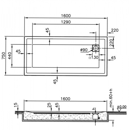 160x75cm, rectangulara zero surface | 57540001000 [1]