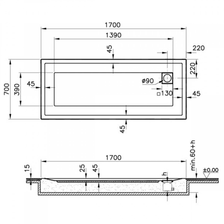 170x70cm, rectangulara zero surface | 57450001000 [1]