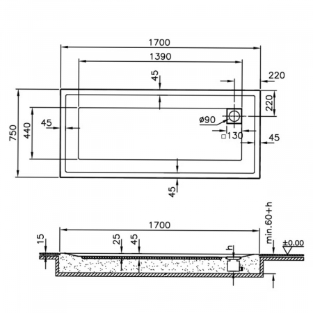 170x75cm, rectangulara zero surface | 57550001000 [1]
