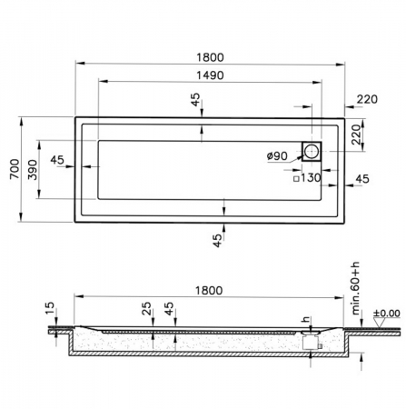 180x70cm, rectangulara zero surface | 57460001000 [1]