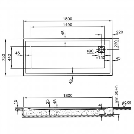 180x75cm, rectangulara zero surface | 57560001000 [1]