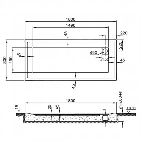 180x80cm, rectangulara zero to surface | 57660001000 [1]