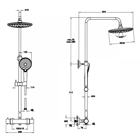 Coloana de dus cupru mat Bliss cu cap rotund 240mm cu mixer termostatic | A4720529EXP [1]