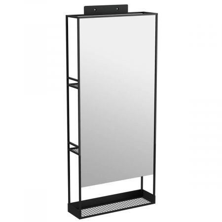 Mobilier de baie - 45cm mirror cu polita, negru metal | 66608