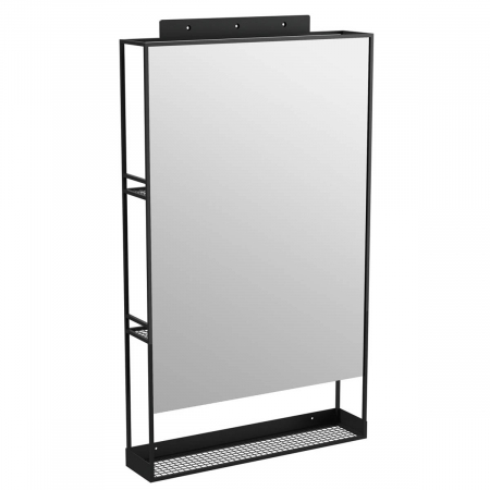 Mobilier de baie - 60cm mirror cu polita, negru metal | 66609