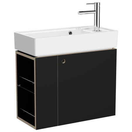 Mobilier de baie - Unitate de baza lavoar baie Plywood 60cm, negru mat, orificiul baterie pe dreapta | 66533