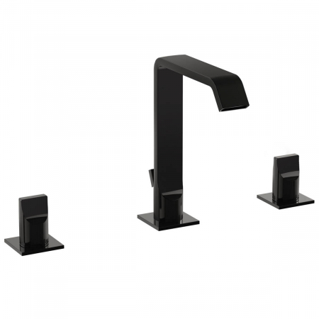 Baterii sanitare - Baterie lavoar baie pentru lavoare cu 3 orificii cu ventil pop-up, negru lucios | A4278539