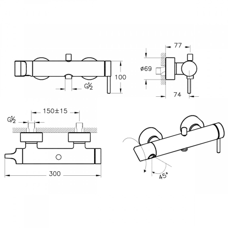Baterie cada / dus cu maner lateral | A42619 [1]