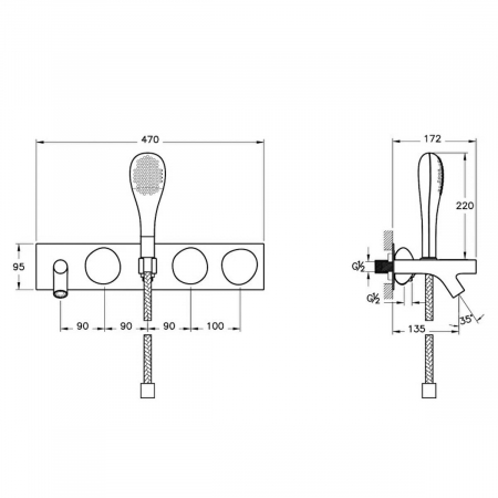 Baterie incastrata cada / dus, cu 3 - way deviator si dus de mana | A42848 [1]