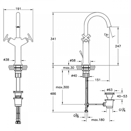 Baterie lavoar baie cu manere cruce pentru lavoar tip bol cu ventil pop-up | A4288725 [1]