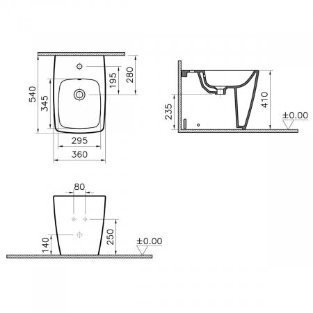 Bideu pe pardoseala 56cm, cu orificiu pentru baterie, fara orificii laterale, alb, alb mat | 5659B001-0288 [1]