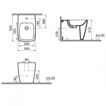 Bideu pe pardoseala 56cm, cu orificiu pentru baterie, fara orificii laterale, negru mat | 5659B083-0288 [1]