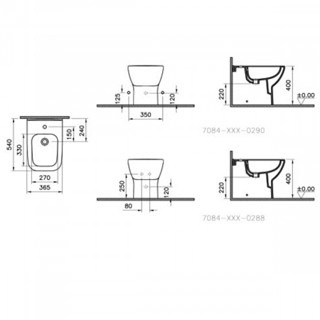 Bideu pe pardoseala lipit de perete 54cm cu orificii laterale, negru mat | 7084B083-0290 [1]