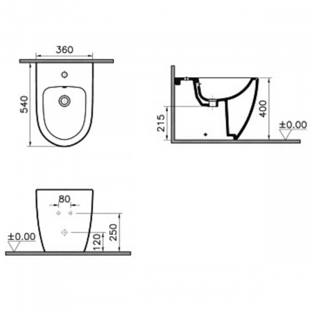 Bideu pe pardoseala lipit de perete 54cm, negru | 5986B070-0288 [1]