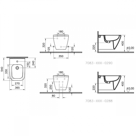 Bideu suspendat 54cm fara orificii laterale, negru mat | 7083B083-0288 [1]