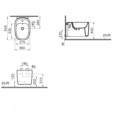 Bideu suspendat, 55cm, fara orificii laterale | 7831B401-0288 [1]