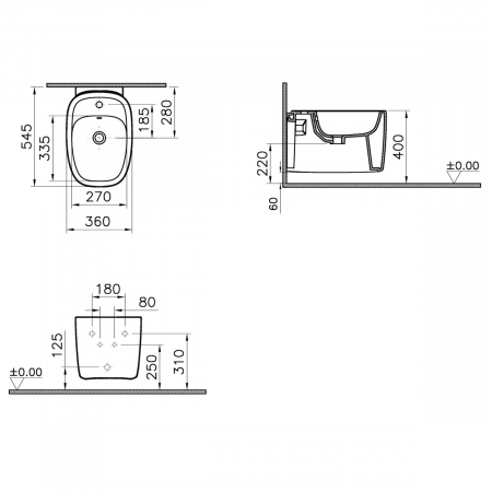 Bideu suspendat, 55cm, fara orificii laterale | 7831B483-0288 [1]