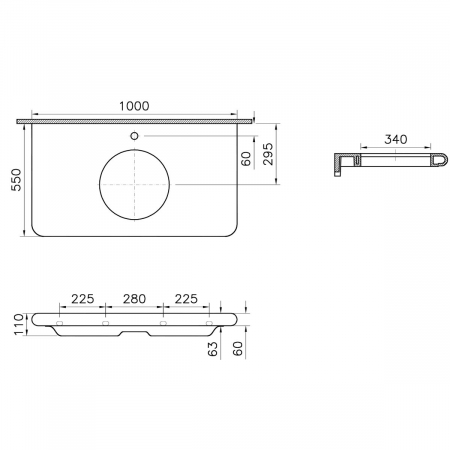 Blat ceramica baie, compatibil cu lavoare / chiuvete 7311 si 7312, cu decupaj pentru lavoar, cu orificiu pentru baterie 100cm | 7310B403-1826 [1]