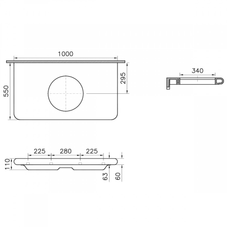 Blat ceramica baie, compatibil cu lavoare / chiuvete 7311 si 7312, cu decupaj pentru lavoar, fara orificiu baterie 100cm | 7310B403-1828 [1]