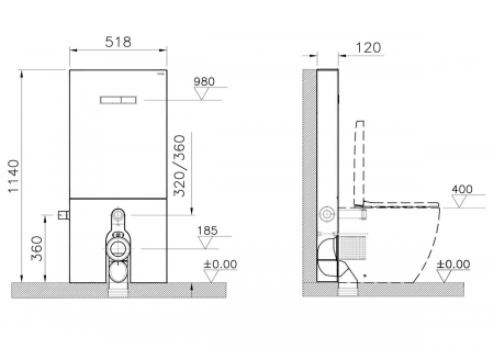 Cadru WC cu rezervor din sticla alb 2.5/4 cu robinet de inchidere pentru montaj WC lipit de perete | 770-1770-02 [1]
