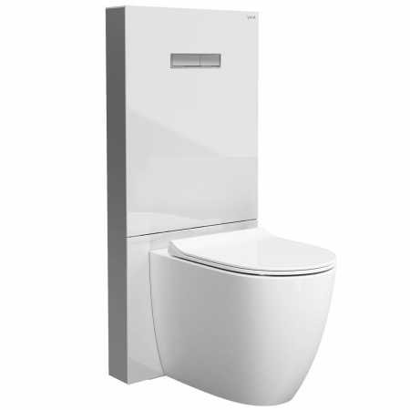 Rezervoare WC cu panou frontal din sticla - Cadru WC cu rezervor din sticla alb 2.5/4 pentru montaj WC lipit de perete | 770-1760-02