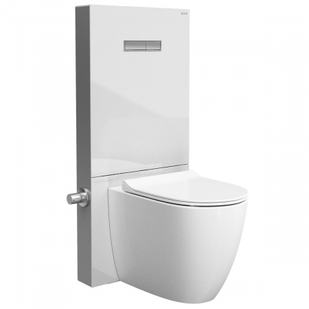 Cadru WC cu rezervor din sticla alb 3/6 cu robinet de inchidere pentru montaj WC lipit de perete | 770-1770-01