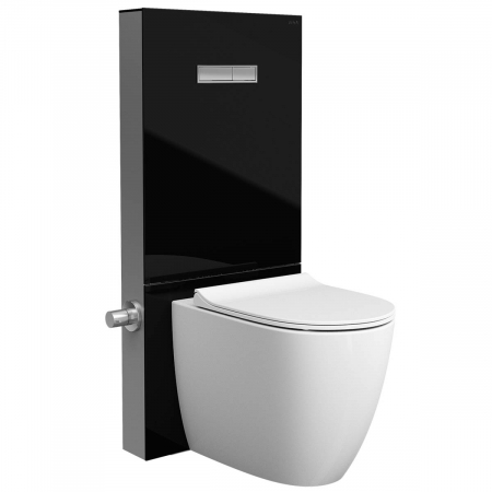Cadru WC cu rezervor din sticla negru 2.5/4 cu robinet de inchidere pentru montaj WC lipit de perete | 770-1771-02