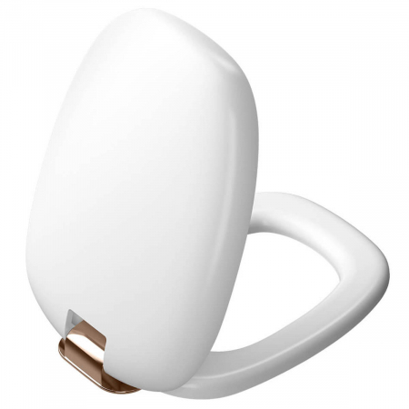 Capace WC - Capac WC alb mat duroplast, inchidere lenta soft close, culoare cupru detasabil cu balamale metalice, fixare de sus, functie de eliberare rapida | 126-001-029