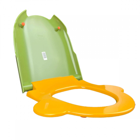 Capac WC copii, duroplast, cu balamale metalice, fixare de sus, inchidere soft close, verde si galben, cu suport portocaliu | 133-100-009 [8]