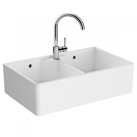 Bucatarie - Chiuveta bucatarie dubla cu doua cuve 80cm, cu orificiul pentru baterie si preaplin | 5774B003-0001