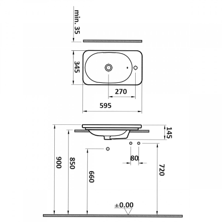 Compact basin, 60x35cm, orificiu pentru baterie pe dreapta, cu orificiul preaplin | 5689B003-0029 [1]