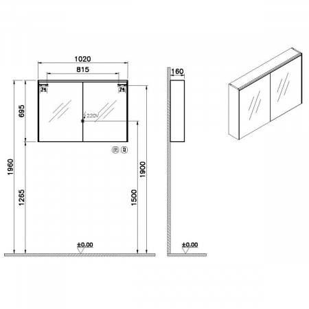Core mirror cabinet 100cm, illuminated | 66912 [1]