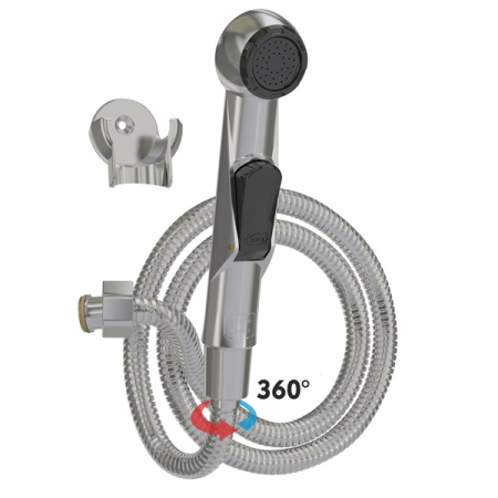 Dusuri igienice - Dus igienic de mana cromat, cu furtun din otel inoxidabil 120cm, cap rotativ, buton actionare in partea interioara | 4029-PLS