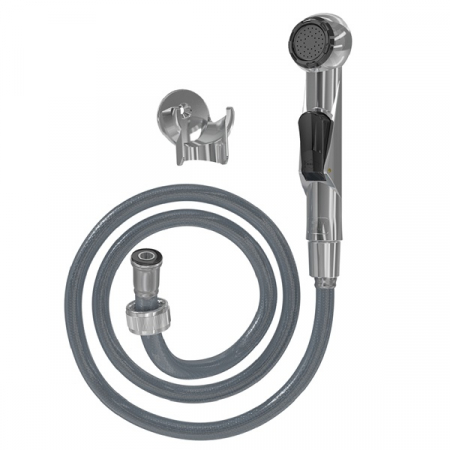 Dusuri igienice - Dus igienic de mana cromat, cu furtun gri plastic 120cm, buton actionare in partea interioara | 4033-PLS