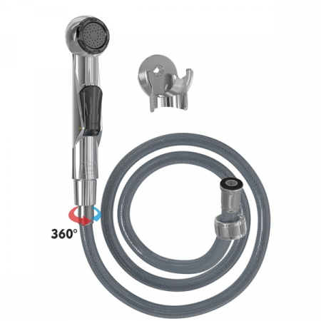 Dusuri igienice - Dus igienic de mana cromat, cu furtun gri plastic 120cm, cu cap rotativ, buton actionare in partea interioara | 4032-PLS
