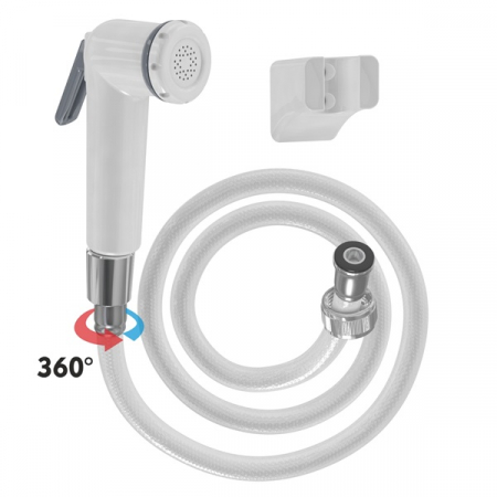 Dusuri igienice - Dus igienic de mana, cu furtun alb plastic 120cm, cu cap rotativ, buton actionare pe partea inferioara | 3031