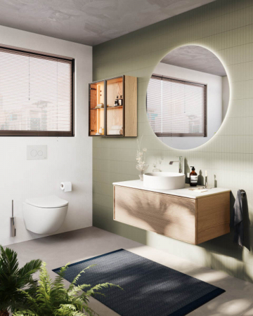 Unitati lavoar - Edge Unitate de baza lavoar baie 100cm, cu 1 drawer, cu lavoar tip bol blat ceramica baie, light mocha | 67178