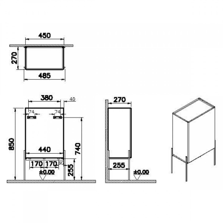 Equal mid unit, 45cm, patterned negru oak, stanga | 64116 [1]